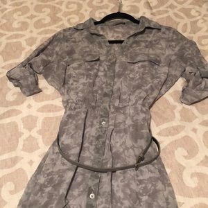 Grey Floral belted dress